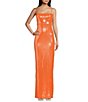 Color:Orange - Image 1 - Sequin Lace-Up Back Side Slit Long Dress