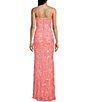Color:Coral/Peach - Image 2 - Sequin Pattern Front Slit Long Dress