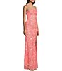 Color:Coral/Peach - Image 3 - Sequin Pattern Front Slit Long Dress