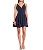 Color:Navy - Image 1 - Sleeveless Illusion Mesh Bralette Back Fit-And-Flare Mini Dress