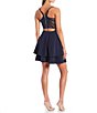 Color:Navy - Image 2 - Sleeveless Illusion Mesh Bralette Back Fit-And-Flare Mini Dress