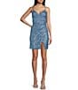 Color:Blue - Image 1 - Sleeveless V-Neckline Short Fitted Sequin Dress