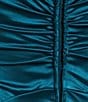 Color:Teal - Image 4 - Spaghetti Strap Notch Neck Side Slit Cinched Back Stretch Satin Long Dress