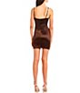 Color:Chocolate Brown - Image 2 - Spaghetti Strap V-Neck Ruched Satin Bodycon Dress
