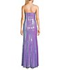 Color:Lilac - Image 2 - Strapless Sequin Feather Trim Front Slit Long Dress