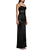 Color:Black - Image 3 - Sweetheart Drape Neck Illusion Mesh Corset Front Slit Long Dress