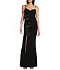 Color:Black - Image 1 - Sweetheart Neck Rhinestone Trim Rosette Side Slit Long Dress