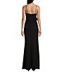 Color:Black - Image 2 - Sweetheart Neck Rhinestone Trim Rosette Side Slit Long Dress