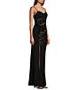 Color:Black - Image 3 - Sweetheart Neck Rhinestone Trim Rosette Side Slit Long Dress