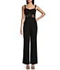Color:Black - Image 1 - Tank Lace And Solid Corset-Inspired Bodice Jumpsuit