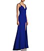 Color:Cobalt - Image 3 - V-Neck Lace-Up Back Front Slit Long Dress