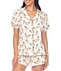 Color:Serene Monarch - Image 1 - All American Shortie Short Sleeve Notch Collar Butterfly Print Pajama Set