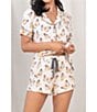 Color:Serene Monarch - Image 5 - All American Shortie Short Sleeve Notch Collar Butterfly Print Pajama Set