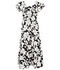 Color:Black - Image 1 - Big Girls 7-16 Flutter-Sleeve Floral Print Tiered Maxi Dress