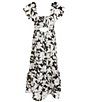 Color:Black - Image 2 - Big Girls 7-16 Flutter-Sleeve Floral Print Tiered Maxi Dress