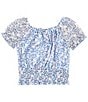 Color:Blue - Image 2 - Big Girls 7-16 Puff-Sleeve Floral Printed Lace Peasant Top