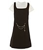 Color:Black - Image 1 - Big Girls 7-16 Sleeveless Chain Embellished Jumper Dress & Short Sleeve Tee Set