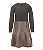 Color:Charcoal - Image 1 - Little Girls 4-6X Long-Sleeve Fit-And-Flare Sweater Dress