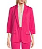 Color:Pink - Image 1 - 3/4 Notch Lapel Ruched Sleeve Flap Pocket Blazer
