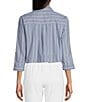 Color:Chambray/White - Image 2 - 3/4 Roll Tab Sleeve Stripe Button-Up Top