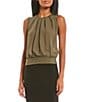 Color:Olive - Image 1 - Banded Bottom Sleeveless Pleated Top