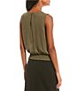 Color:Olive - Image 2 - Banded Bottom Sleeveless Pleated Top