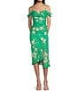 Color:Green Floral - Image 1 - Floral Print Cowl Neck Cold Shoulder Midi Slit Dress