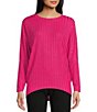 Color:Pink - Image 1 - Rib Knit Long Sleeve Crew Neck Top