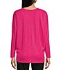 Color:Pink - Image 2 - Rib Knit Long Sleeve Crew Neck Top