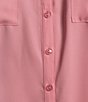 Color:Rose - Image 4 - Solid Collared Button Down Pocketed Top