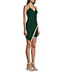 Color:Green - Image 3 - V-Neck Rhinestone Trim Faux Wrap Dress