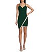 Color:Green - Image 1 - V-Neck Rhinestone Trim Faux Wrap Dress