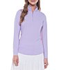Color:Lavender/White - Image 1 - Essential Mini Check Long Sleeve Quarter Zip Top