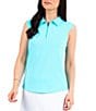 Color:Seafoam - Image 1 - Essential Solid Sleeveless Point Collar Polo Top