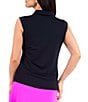 Color:Black - Image 2 - Essential Solid Sleeveless Point Collar Polo Top