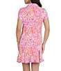 Color:Hot Pink/Candy Pink - Image 2 - Naomi Dotted Print Short Sleeve Half Zip Point Collar Godet A-Line Mini Dress
