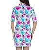 Color:Hot Pink Multi - Image 2 - Paddy Floral Printed Ruched Elbow Length Sleeve Zip Mock Neck Dress