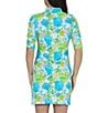 Color:Lime Multi - Image 2 - Paddy Floral Printed Ruched Elbow Length Sleeve Zip Mock Neck Dress