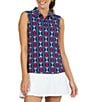 Color:Vic Navy/Red - Image 1 - Vic Printed Sleeveless Polo Top