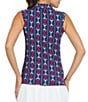 Color:Vic Navy/Red - Image 2 - Vic Printed Sleeveless Polo Top