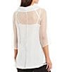 Color:White - Image 2 - Cowl Neck 3/4 Sleeve Mesh Tunic