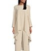 Color:Oatmeal - Image 1 - Crinkled Woven Boat Neck Long Sleeve Coordinating High-Low Hem Tunic