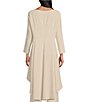 Color:Oatmeal - Image 2 - Crinkled Woven Boat Neck Long Sleeve Coordinating High-Low Hem Tunic
