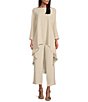 Color:Oatmeal - Image 3 - Crinkled Woven Boat Neck Long Sleeve Coordinating High-Low Hem Tunic
