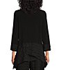 Color:Black - Image 2 - Double Textured Puckered Ity Knit Scoop Neck 3/4 Sleeve Asymmetrical Coordinating Tunic