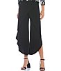 Color:Black - Image 1 - Knit Jersey Side Wrap Angled Hem Wide Leg Pull-On Cropped Pants