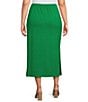 Color:Green/Blue - Image 2 - Plus Size Alphabet Jacquard Knit Side Striped Trim Pull-On Coordinating Midi Skirt