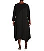 Color:Black - Image 2 - Plus Size Double Textured Puckered Ity Knit Crew Neck 3/4 Sleeve A-Line Asymmetrical Hem Midi Dress