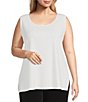 Color:White - Image 1 - Plus Size Knit Jersey Scoop Neck Sleeveless Layering Tank Top