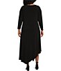 Color:Black - Image 2 - Plus Size Knit Round Neck 3/4 Sleeve A-Line Asymmetrical Hem Midi Dress